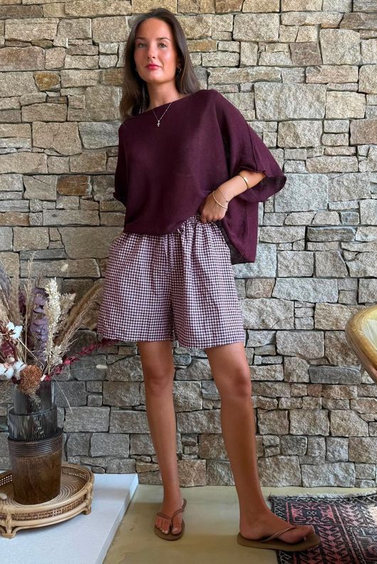 Arbi Gingham Short Aubergine